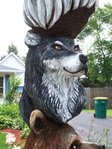Wolf Wood Carving In A Totem Pole Painted By Audra Kohut Carving