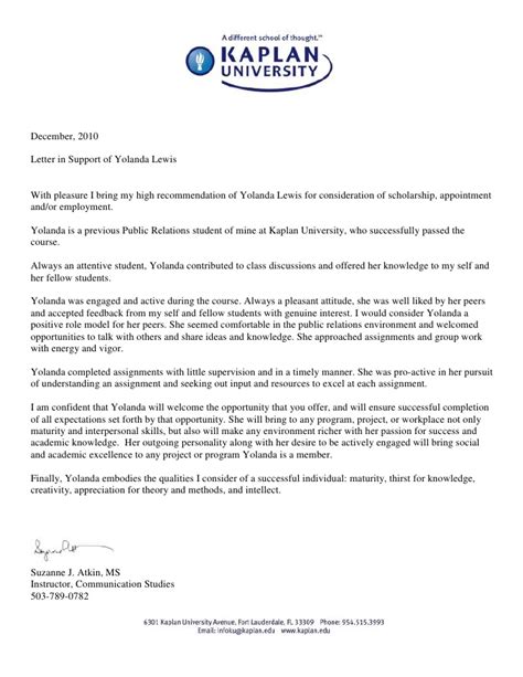 Sample Recommendation Letter For Scholarship From Professor