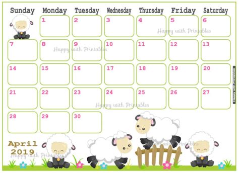 Calendar April 2019 Cute Easter Planner Printable Cute Etsy