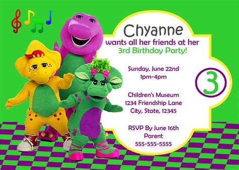 Barney And Friends Digital Birthday Invitation Print Your Own