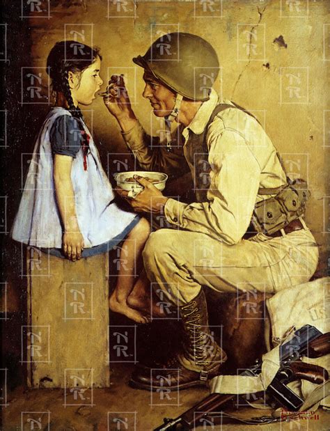 The American Way Soldier Feeding Girl Norman Rockwell