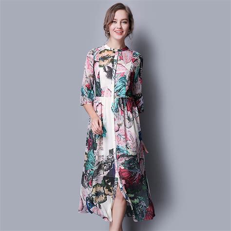 100 Silk Dress For Women Flower Printed Pattern Fashion Chiffon