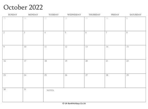 Download October 2022 Editable Uk Calendar With With Holidays