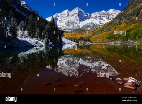 Beautiful Colorado Rocky Mountain Reflection Of The Maroon Bells With
