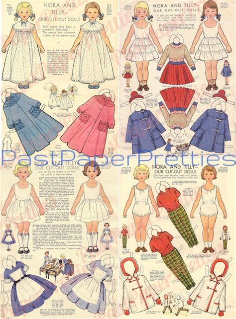 Vintage Paper Dolls Nora And Tilly Cute Girls Printable Pdf Etsy Uk