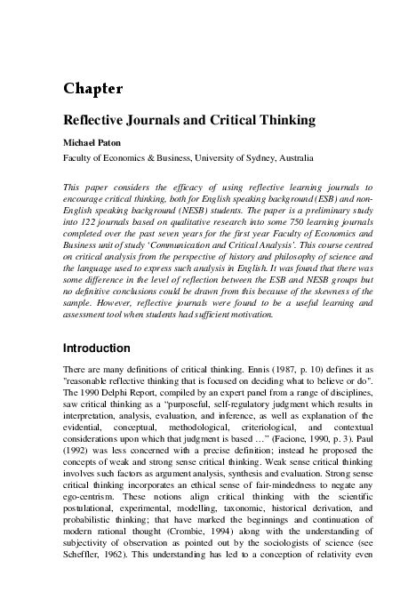 😍 Critical Reflection Paper Example Education Critical Reflection Of