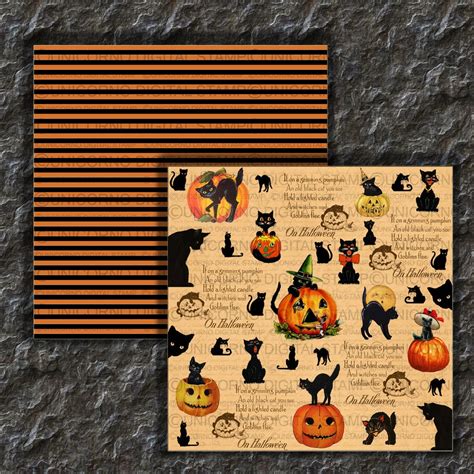 Halloween Scrapbook Halloween Decorations Digital Paper For Etsy