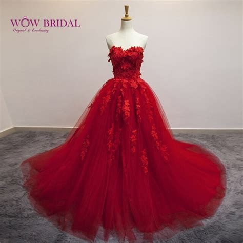 Buy Wowbridal 2016 Red Wedding Dresses Lace Up Sexy Sweetheart Sleeveless Ball