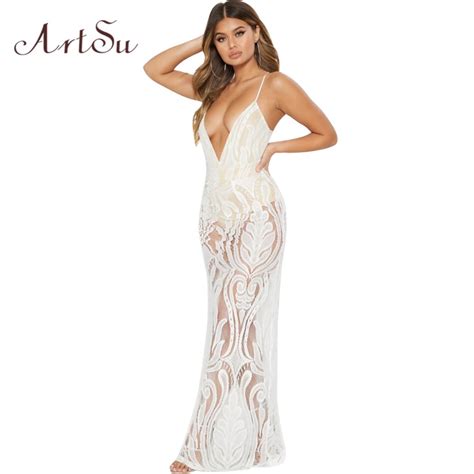 Artsu 2018 Summer Lace Dress Long White Women Sexy Floor Length