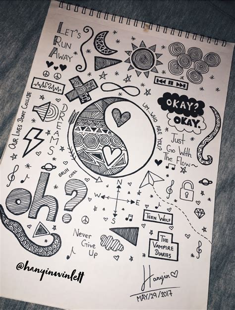 A Spiral Notebook With Doodles On It And Some Writing In Black Ink That