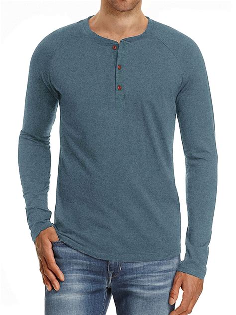 Mens Long Sleeve Henley Shirt S M Slim Fit Casual Top 3 Buttons 100