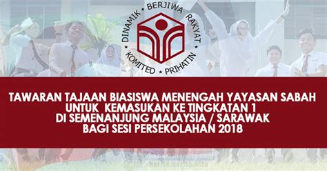 Tujuan program ini ialah menjaring peserta baru yang berkualitad untuk menyelesaikan pendidikan di sma islam bunga bangsa, samarinda, kalimantan timur. TAWARAN TAJAAN BIASISWA MENENGAH YAYASAN SABAH UNTUK ...