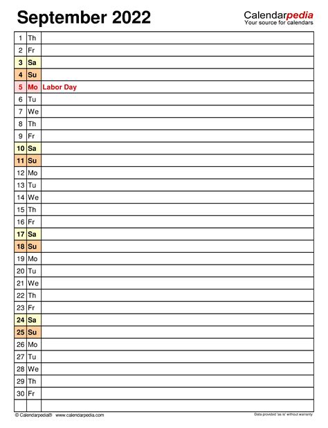 September 2022 Calendar Templates For Word Excel And Pdf