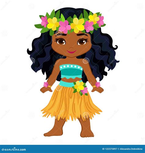 Cute Cartoon Girl In Traditional Hawaiian Dancer Costume Stock Vector