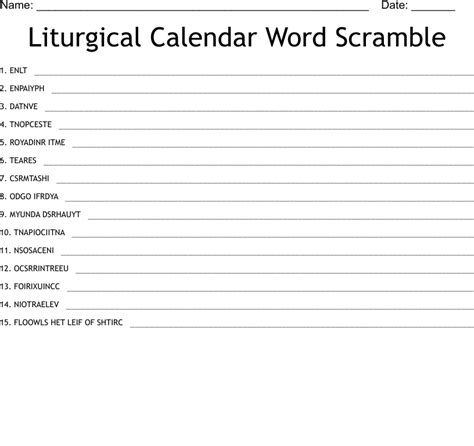 The Church Calendar Crossword Wordmint