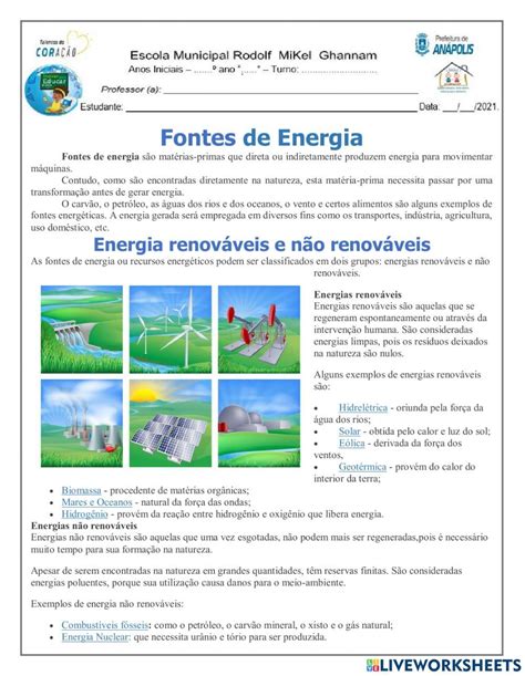 Fontes De Energia Worksheet Online Workouts Babe Subjects Teachers