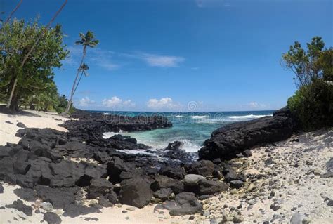 Rocky Beach With Clear Sea Water At Lefaga Matautu Upolu Island