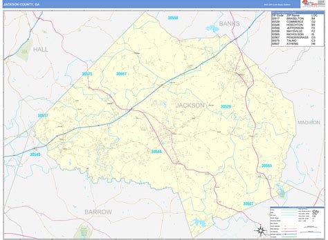 Jackson County Ga Zip Code Wall Map Basic Style By Marketmaps Mapsales