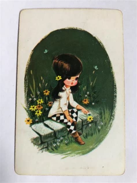 Vintage Swap Playing Card American Girl Lady And Daisy Flower Daisies