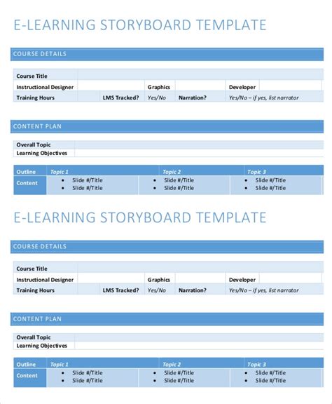 E Learning Storyboard Template