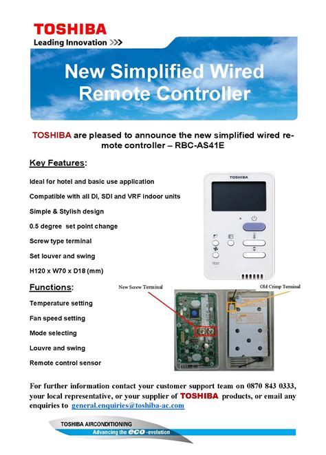 New Simplified Wired Remote Controller Toshiba Air Conditioning