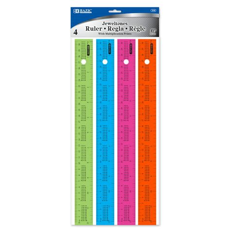 Bazic Plastic Ruler 12 30cm W Multiplication Table Inches