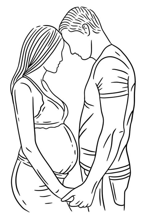 happy couple maternity pose husband and wife pregnant line art illustration pregnant couple