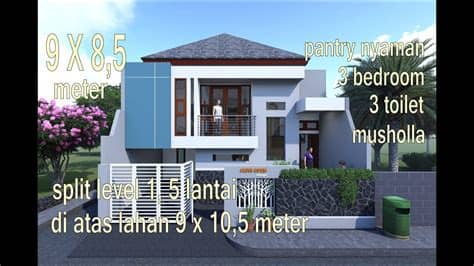 Denah rumah minimalis type 60 hook terpopuler youtube via youtube.com. rumah minimalis split level 1.5 lantai 9x8.5 lahan 9x10.5 ...