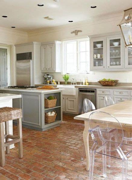 New Farmhouse Kitchen Brick Floor Cabinet Colors 57 Ideas Brick Floor