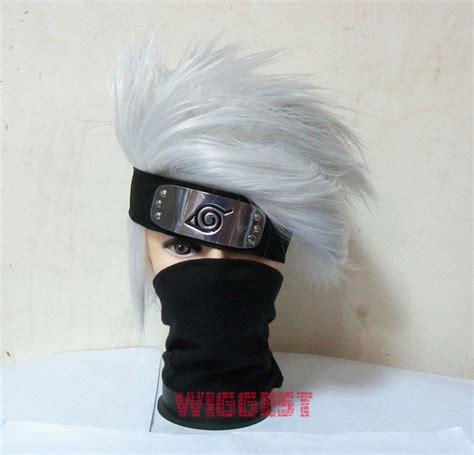 Silver Naruto Hatake Kakashi Cosplay Wig Headband Mask Veil 3 Pcs In 1