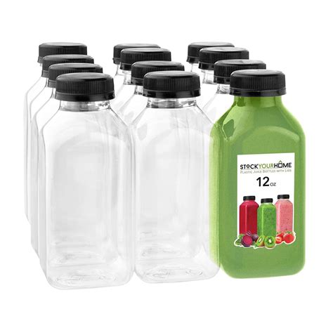 Plastic 12 fl oz Juice Bottles with Caps, Clear Reusable Drink ...