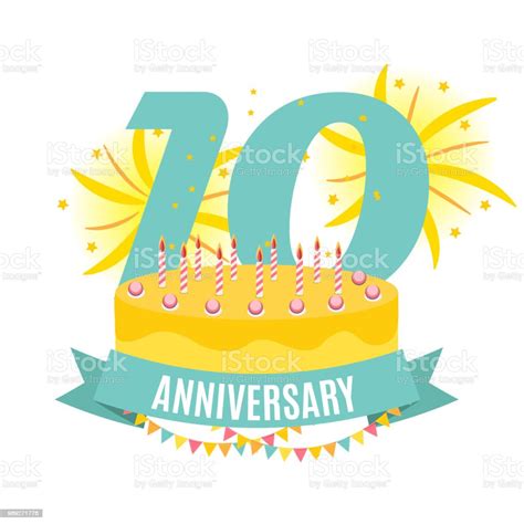 Template 10 Years Anniversary Congratulations Greeting Card With Cake