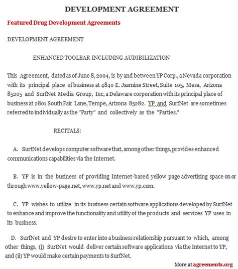 Development Agreement Agreements Business And Legal Agreements