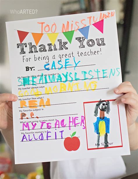 Traceable Teacher Appreciation Thank You Printable Who Arted
