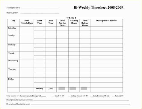 Printable Bi Weekly Timesheet Template