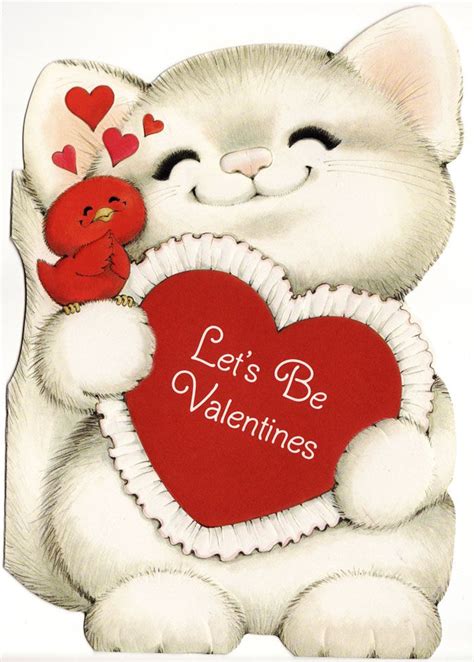 Valentine Cat And Bird Happy Valentines Day Friend Vintage Valentine