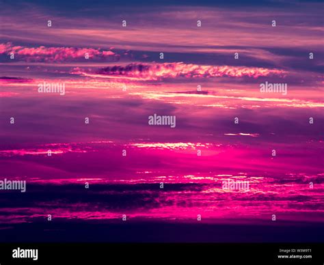 Sunset Blue And Purple Sky And Clouds Beauty Natural Background Stock
