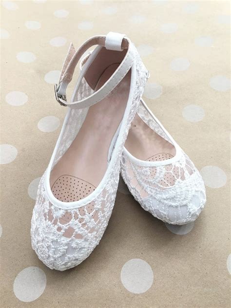 Girls Shoes Flower Girl Shoes White Lace Ballet Flats By Kaileep