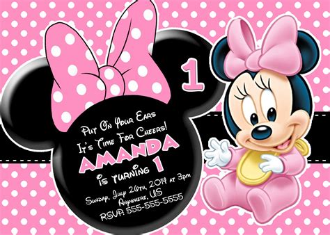 Baby Minnie Mouse 1st Birthday Invitations 850 Minnie Mouse