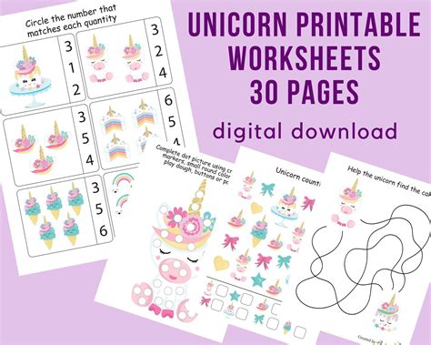 Unicorn preschool printables worksheets for Kindergarten | Etsy