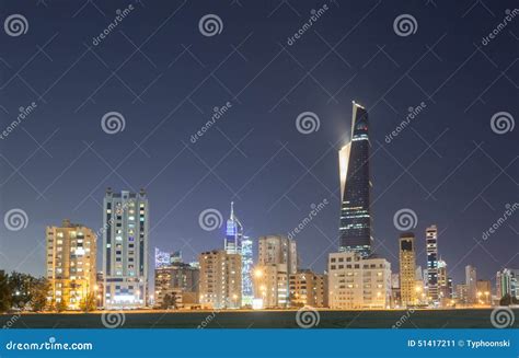 Skyline Of Kuwait City At Night Stock Image Image Of Skyscrapers