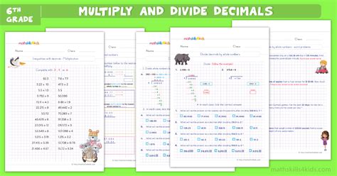 Divide decimals using knowledge of multiplication. Multiplying and Dividing Decimals Worksheets 6th Grade PDF ...