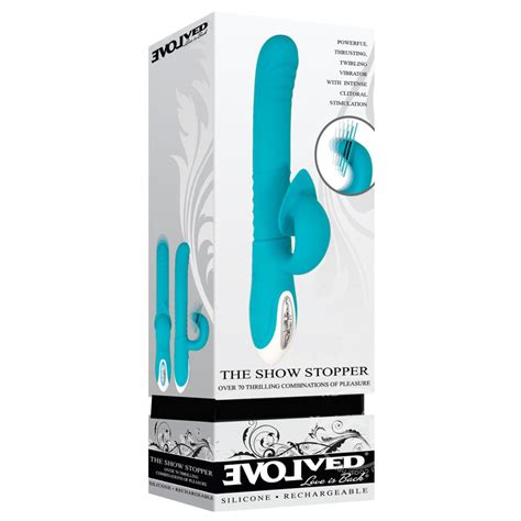 The Show Stopper Thrusting And Rotating Dual Stimulator Teal Chazzy Couples Boutique