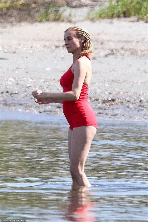 Diane Kruger Wows In Red Bathing Suit As She Splashes Around While Filming Out Of The Blue
