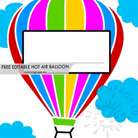 Editable Hot Air Balloon Name Tag Coloring Page