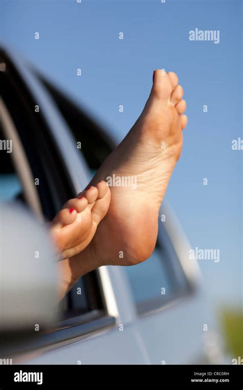 Feet From Car In Summer Stock Photo Alamy