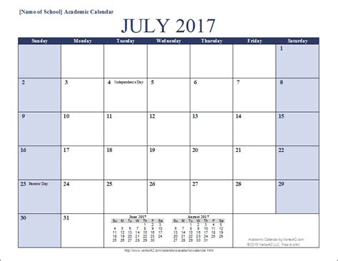 Academic Calendar Templates For 2016 2017
