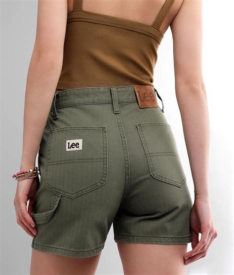 lee® high rise vintage modern dungaree short women s shorts in vintage olive buckle