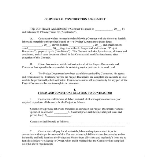 Construction Contract Form Sample