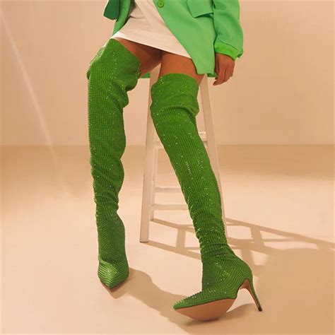 2022 European American Style Womens High Boots Pointed Toe Stiletto